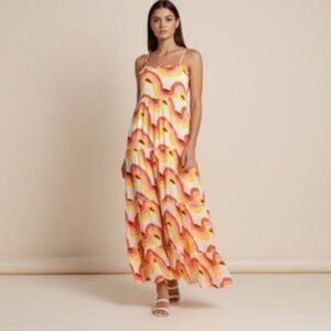 Oliphant Size L Multicolor Spaghetti-Strap Maxi Dress